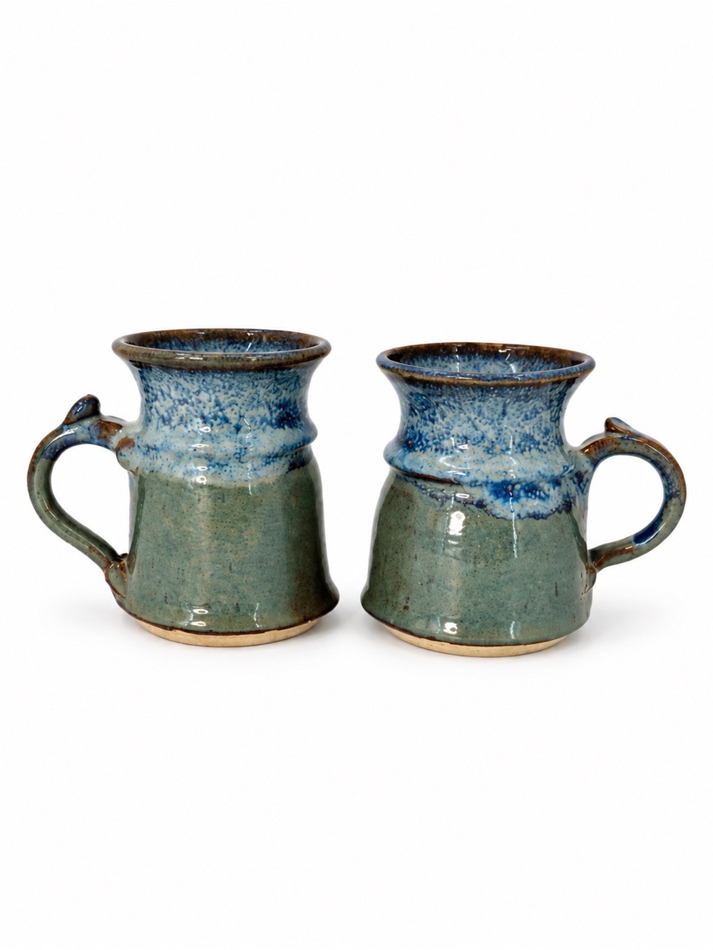 SET OF 2 Vintage handmade pottery Stoneware Blue Coffee Tea Mug thrown thumb